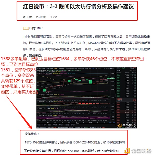 红日说币：3-4以太坊完美构造多空斩获129个点位短线不要执着目的点位盈利才是