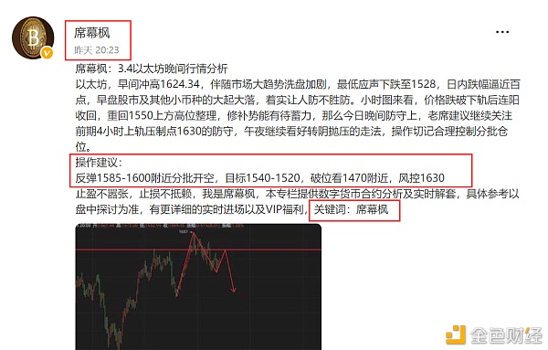 席幕枫：3.5以太坊止盈提醒