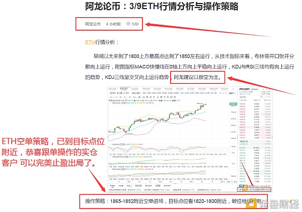 阿龙论币：3/9ETH空单恭喜跟单哄骗的实仓客户完美获利35个点