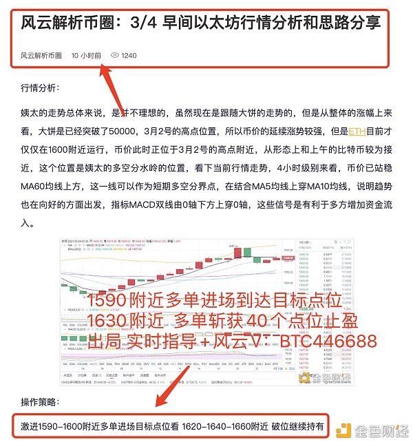 风云剖析币圈：3/4早间以太坊构造再次斩获40个点位方式只要对翻倍只在时间上