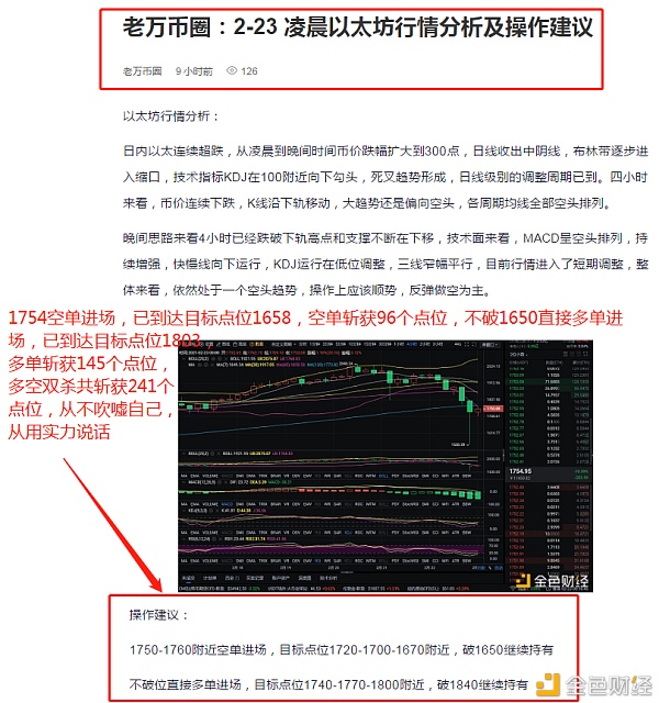 老万币圈：2-23以太坊精准构造完美获利双杀斩获241个点位明者则跟疑者则弃