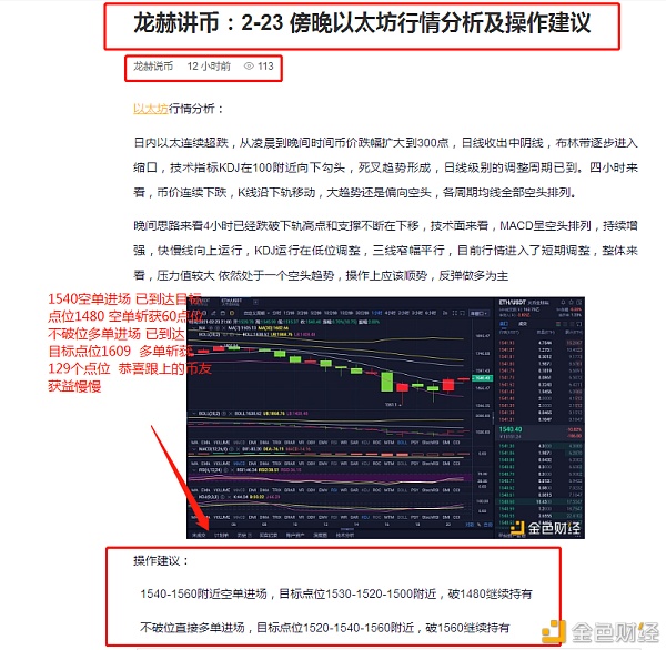 龙赫讲币：2-23以太坊完美构造多空双杀斩获189个点位行动要果断