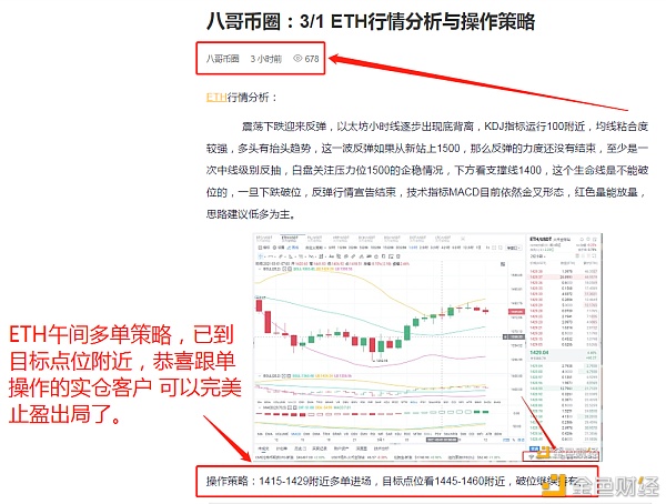 八哥币圈：3/1ETH多单战略完美获利93个点关注我带你转亏为赢不是坚苦