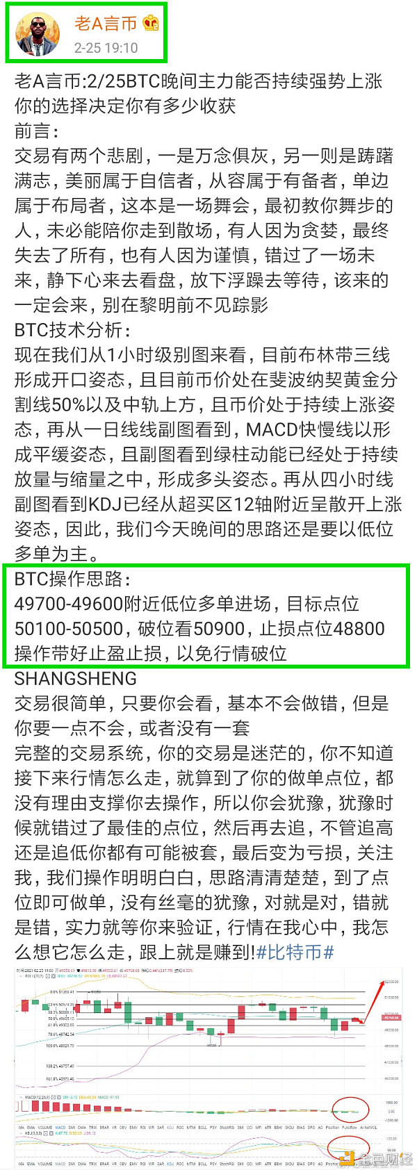 老A言币：2/25BTC晚间强势落袋1140个点位获利离场