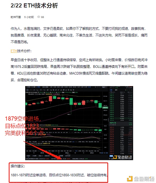 2/22ETH空单构造完美获利56个点抓住机缘就要勇于尝试