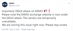 继去年12月被盗后，加密生意业务平台EXMO遭遇DDoS进攻