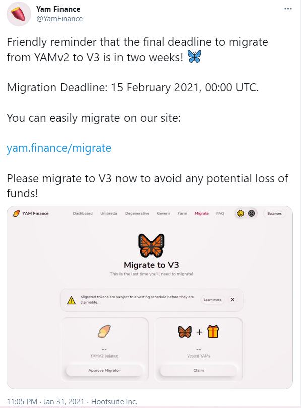 Yam Finance：间隔v3迁移截至时间尚有两周