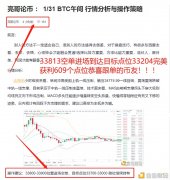 亮哥论币：1/31BTC空单计策完美赢利609个点位存眷我为