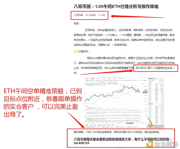 八哥币圈：1/26ETH空单战略完美获利40个点关注我带你转亏为赢不是坚苦