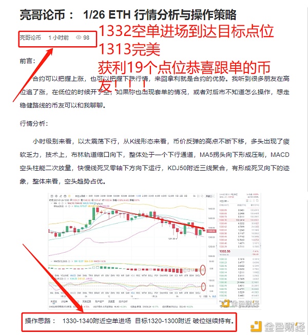 亮哥论币：1/26精准战略完美获利19个点位关注我为你专业指导