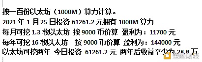 如果每天挖1枚以太坊需要投资几何资金？