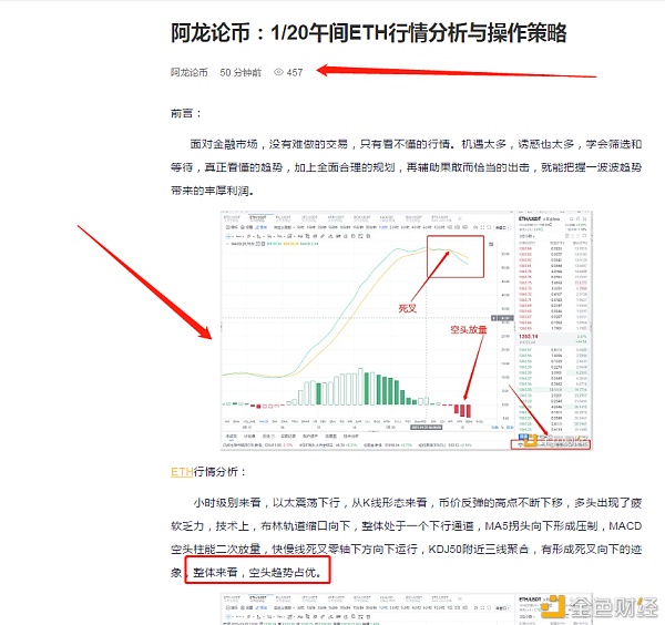 阿龙论币：1/20午间ETH空单战略完美获利21个点关注我带你转亏为赢不是坚苦