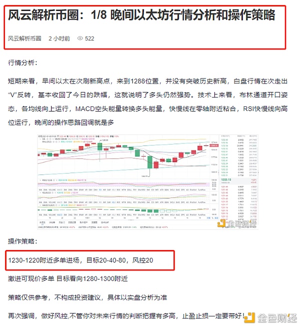 风云剖析币圈：1/8晚间以太坊多单完美命中利润是检修实力的唯一标准