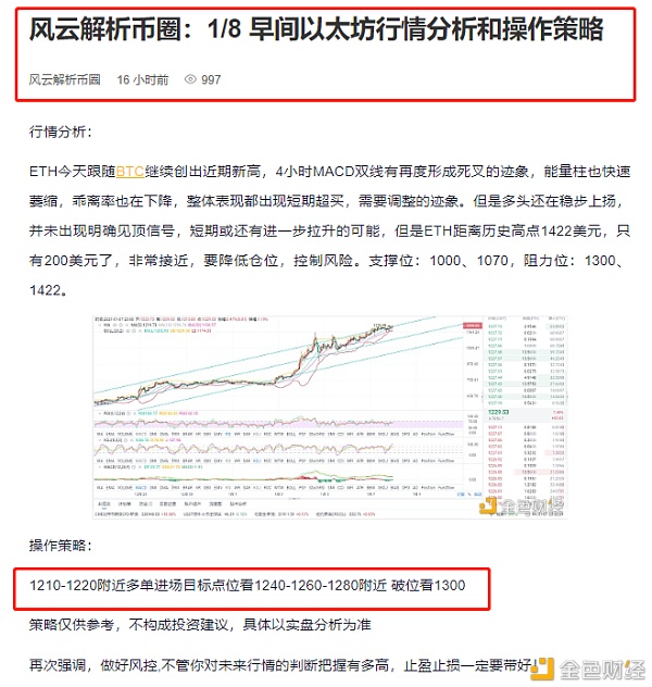 风云剖析币圈：1/8早间以太坊多单完美命中只有利润才是最符合实际的