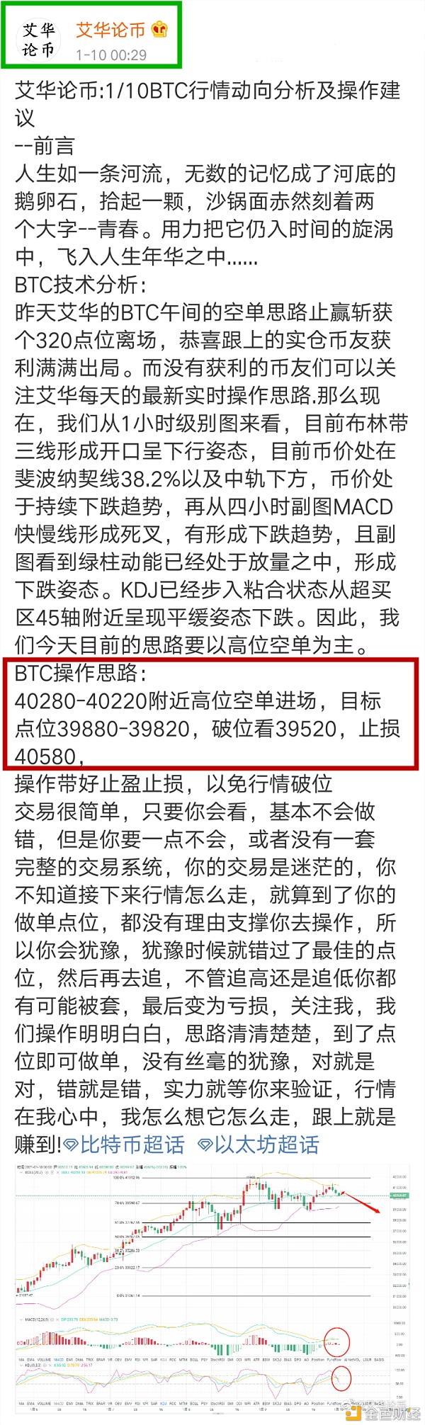 艾华论币：1/10BTC止盈通知获利360点位止盈出场