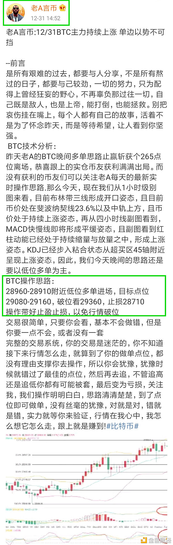 老A言币：12/30BTC午后止盈通知恭喜实仓哄骗币友快速获利292点位离场