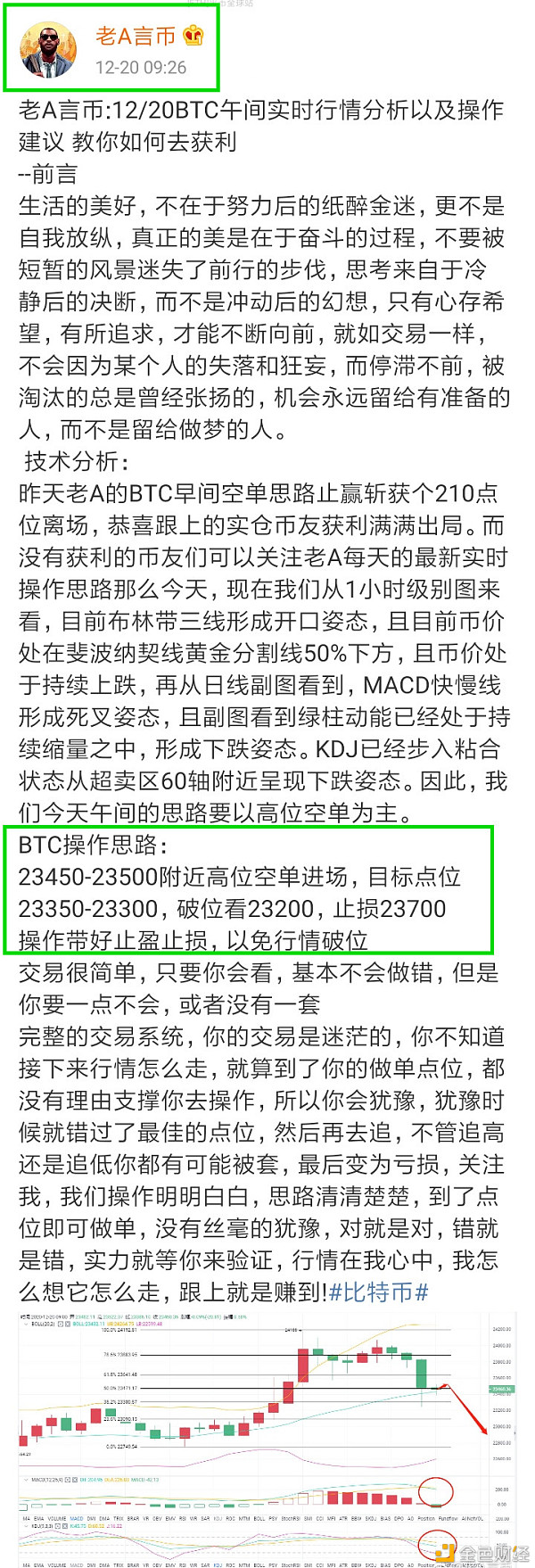 老A言币：12/20BTC午间实时通知恭喜实仓币友获利285点位止盈出局