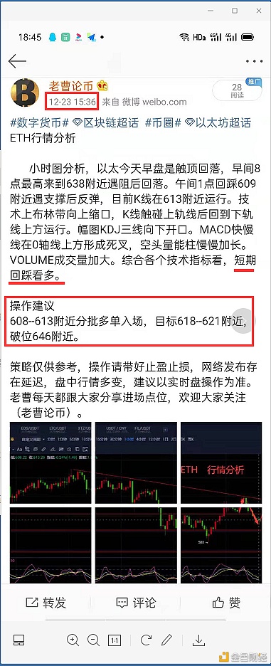 老曹论币12.23ETH午间止盈提示