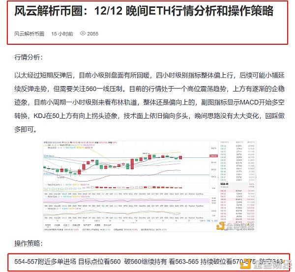 风云剖析币圈：12/12晚间ETH多单构造到达目的点位跟上的币友已获利19个点位