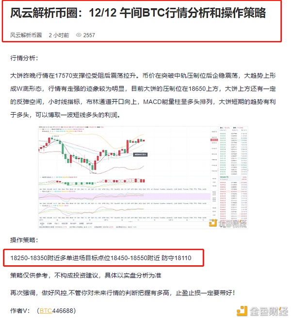 风云剖析币圈：12/12午间BTC多单构造精准命中获利170个点位