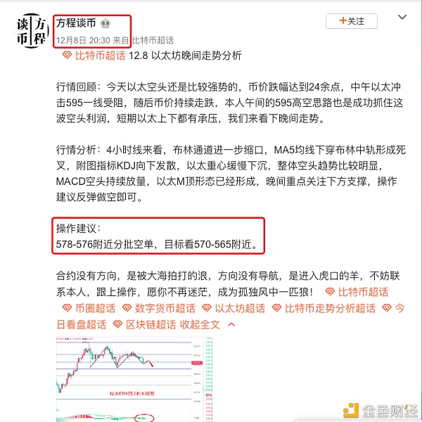 方程谈币：ETH再次成功止盈13美金