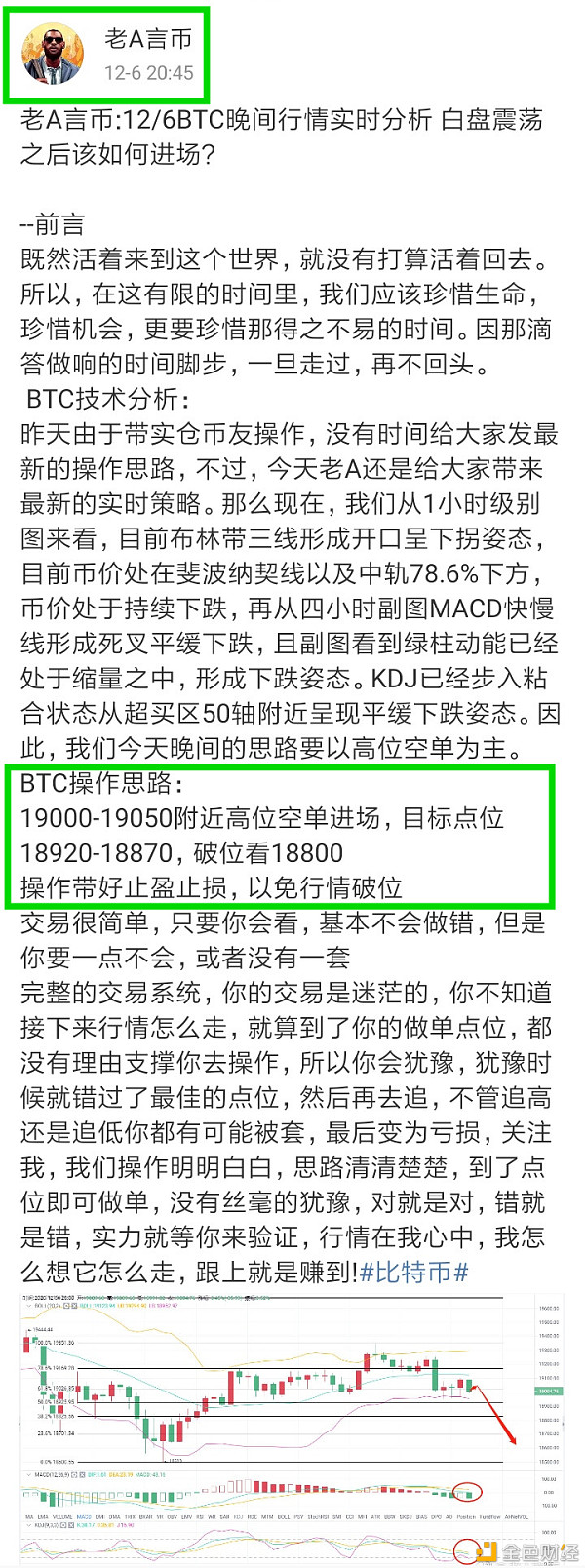 老A言币：12/6BTC晚间实时止盈通知恭喜实仓币友获利162个点位完美出局